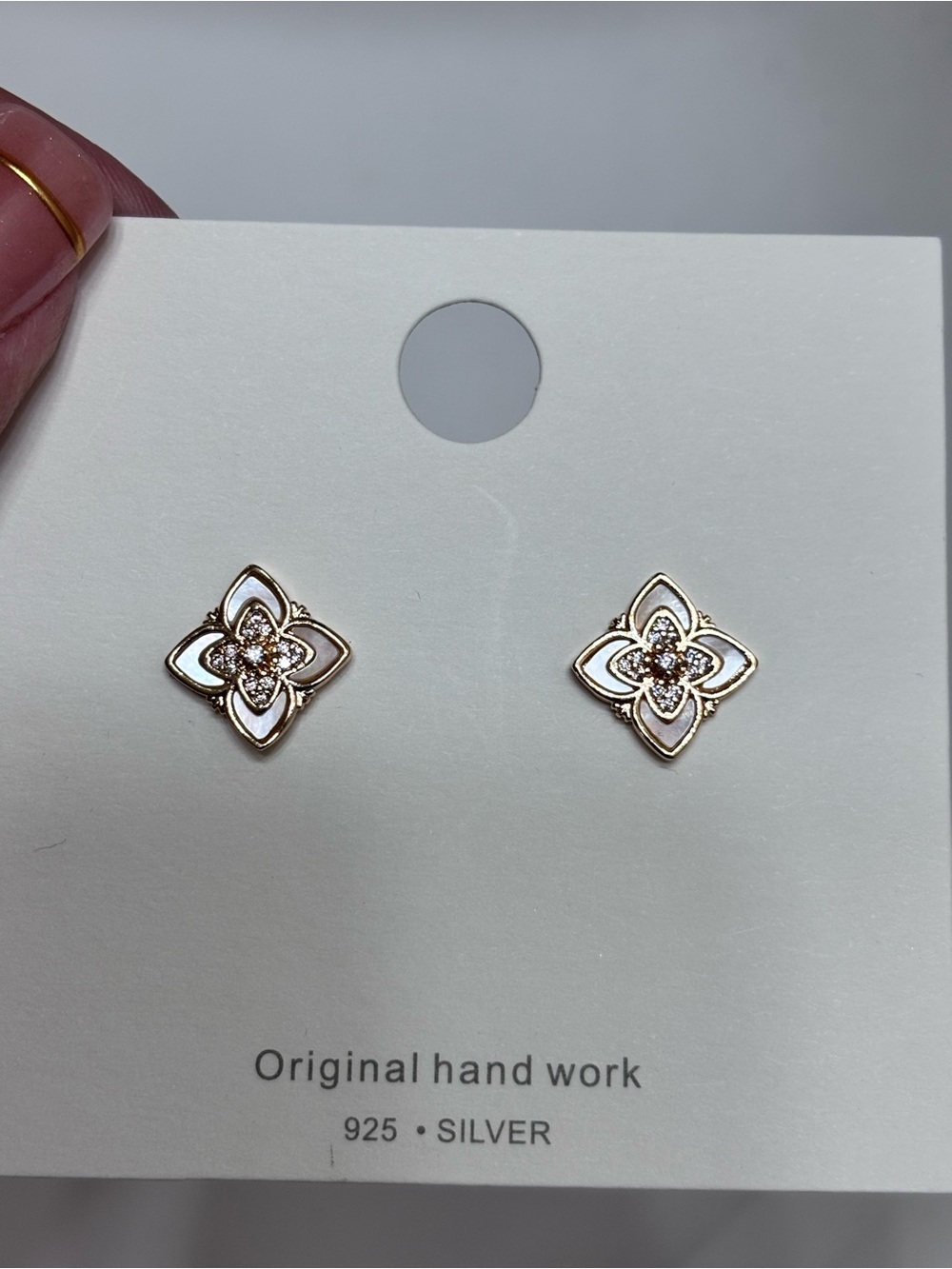 925 Sterling Silver Clover Stud Earrings, Gold Plating